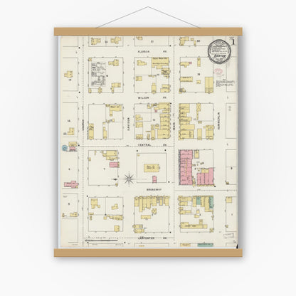 Old map wall art mockup — magnetic wood frame on white wall — Sanborn Fire Insurance Map from Bartow, Polk County, Florida (1895) - Complete Map Set