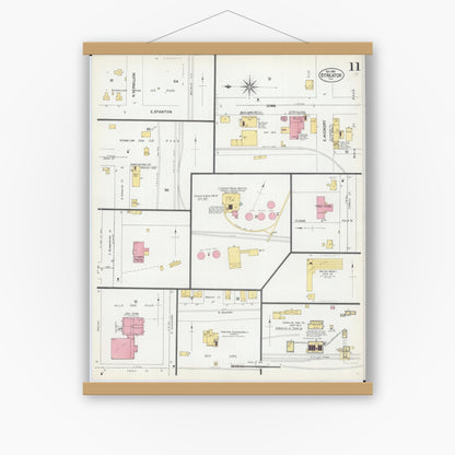 Old map wall art mockup — magnetic wood frame on white wall — Sanborn Fire Insurance Map from Streator, La Salle County, Illinois (1901), Sheet #0011