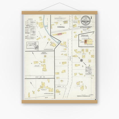 Old map wall art mockup — magnetic wood frame on white wall — Sanborn Fire Insurance Map from Barnstable, Barnstable County, Massachusetts (1916) - Complete Map Set