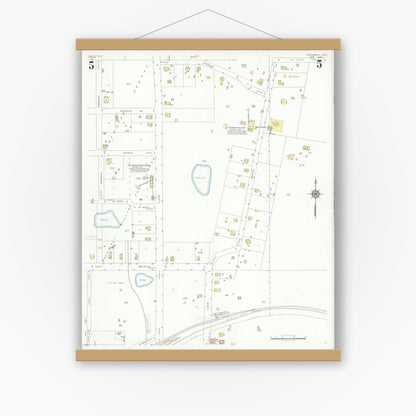 Old map wall art mockup — magnetic wood frame on white wall — Sanborn Fire Insurance Map from Rockwall, Rockwall County, Texas (1934), Sheet #0005