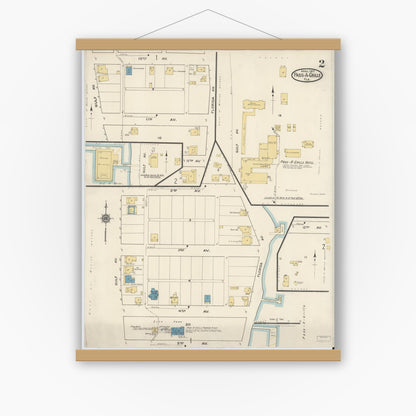 Old map wall art mockup — magnetic wood frame on white wall — Sanborn Fire Insurance Map from Pass-a-Grille, Pinellas County, Florida (1917), Sheet #0002