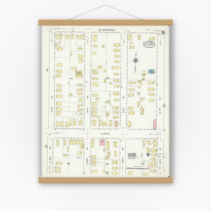 Old map wall art mockup — magnetic wood frame on white wall — Sanborn Fire Insurance Map from Olean, Cattaraugus County, New York (1909), Sheet #0009