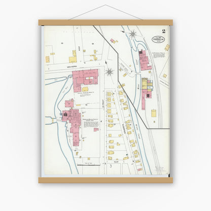 Old map wall art mockup — magnetic wood frame on white wall — Sanborn Fire Insurance Map from Franklin, Warren County, Ohio (1905), Sheet #0002