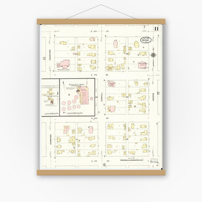 Old map wall art mockup — magnetic wood frame on white wall — Sanborn Fire Insurance Map from Boone, Boone County, Iowa (1909), Sheet #0011