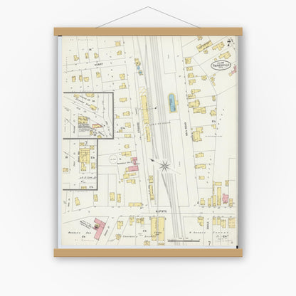 Old map wall art mockup — magnetic wood frame on white wall — Sanborn Fire Insurance Map from Painesville, Lake County, Ohio (1898), Sheet #0007