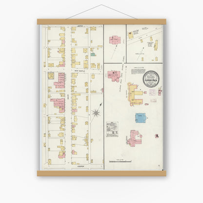 Old map wall art mockup — magnetic wood frame on white wall — Sanborn Fire Insurance Map from Slippery Rock, Butler County, Pennsylvania (1906), Sheet #0001
