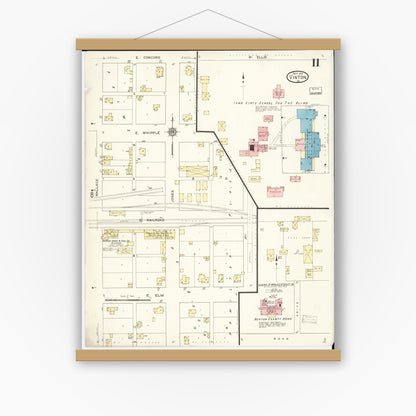 Old map wall art mockup — magnetic wood frame on white wall — Sanborn Fire Insurance Map from Vinton, Benton County, Iowa (1913), Sheet #0011