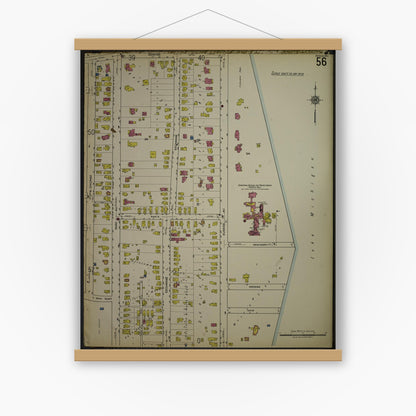 Old map wall art mockup — magnetic wood frame on white wall — Sanborn Fire Insurance Map from Kenosha, Kenosha County, Wisconsin. (1918), Sheet 60