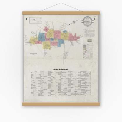Old map wall art mockup — magnetic wood frame on white wall — Sanborn Fire Insurance Map from Kannapolis, Rowan And Cabarrus Counties, North Carolina (1932), Sheet #0001