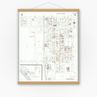 Old map wall art mockup — magnetic wood frame on white wall — Sanborn Fire Insurance Map from Freeburg, Saint Clair County, Illinois (1941), Sheet #0003