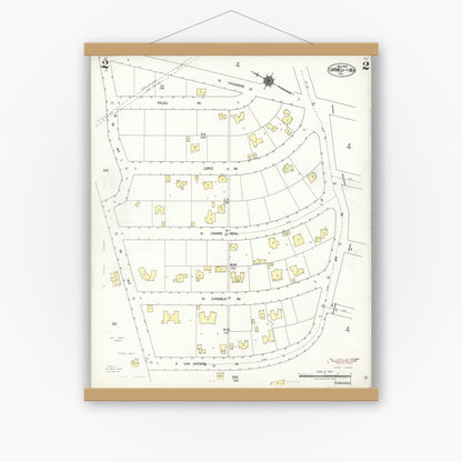 Old map wall art mockup — magnetic wood frame on white wall — Sanborn Fire Insurance Map from Carmel By The Sea, Monterey County, California (1924), Sheet #0002