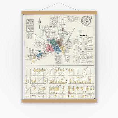 Old map wall art mockup — magnetic wood frame on white wall — Sanborn Fire Insurance Map from Eldorado, Saline County, Illinois (1919) - Complete Map Set