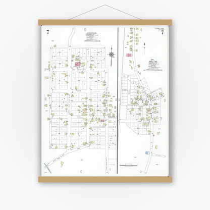 Old map wall art mockup — magnetic wood frame on white wall — Sanborn Fire Insurance Map from Caldwell, Noble County, Ohio (1948), Sheet #0007