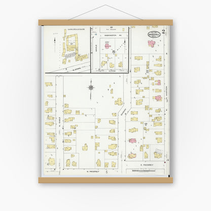 Old map wall art mockup — magnetic wood frame on white wall — Sanborn Fire Insurance Map from Marshall, Calhoun County, Michigan (1916), Sheet #0002