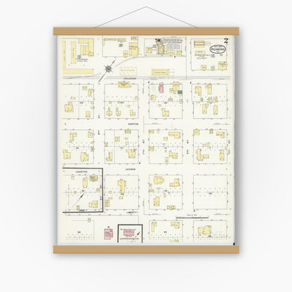 Old map wall art mockup — magnetic wood frame on white wall — Sanborn Fire Insurance Map from Richmond, Fort Bend County, Texas (1909), Sheet #0002