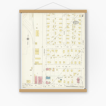 Old map wall art mockup — magnetic wood frame on white wall — Sanborn Fire Insurance Map from Stanley, Chippewa County, Wisconsin (1912), Sheet #0002