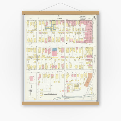 Old map wall art mockup — magnetic wood frame on white wall — Sanborn Fire Insurance Map from Xenia, Greene County, Ohio (1910), Sheet #0011
