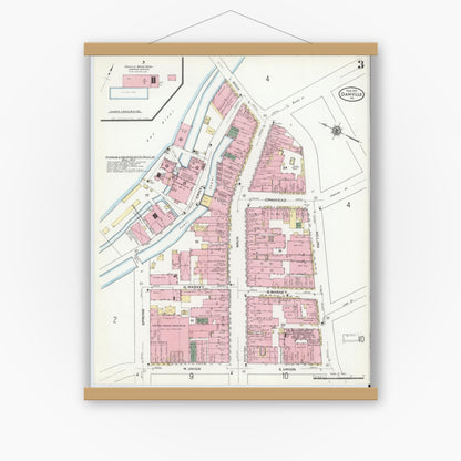 Old map wall art mockup — magnetic wood frame on white wall — Sanborn Fire Insurance Map from Danville, Independent Cities, Virginia (1910), Sheet #0003
