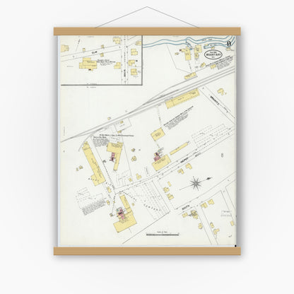 Old map wall art mockup — magnetic wood frame on white wall — Sanborn Fire Insurance Map from Mount Airy, Surry County, North Carolina (1905), Sheet #0009
