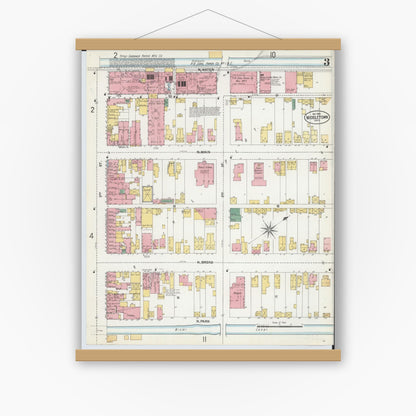 Old map wall art mockup — magnetic wood frame on white wall — Sanborn Fire Insurance Map from Middletown, Butler County, Ohio (1901), Sheet #0003