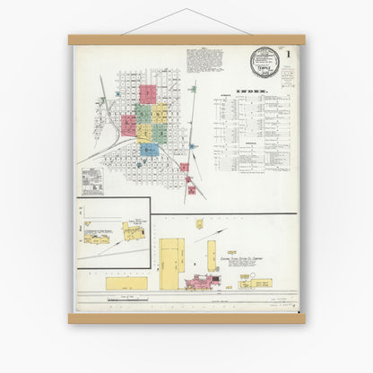 Old map wall art mockup — magnetic wood frame on white wall — Sanborn Fire Insurance Map from Temple, Bell County, Texas (1900) - Complete Map Set