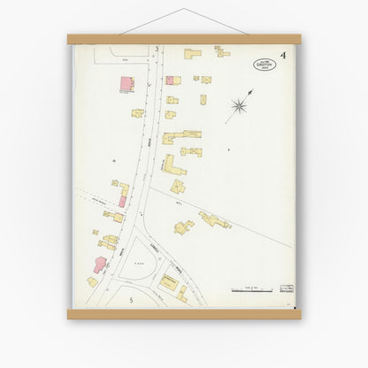 Old map wall art mockup — magnetic wood frame on white wall — Sanborn Fire Insurance Map from Groton, Middlesex County, Massachusetts (1906), Sheet #0004