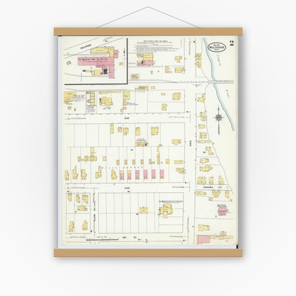 Old map wall art mockup — magnetic wood frame on white wall — Sanborn Fire Insurance Map from Willoughby, Lake County, Ohio (1911), Sheet #0002