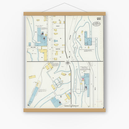 Old map wall art mockup — magnetic wood frame on white wall — Sanborn Fire Insurance Map from Lockport, Niagara County, New York (1898), Sheet #0022