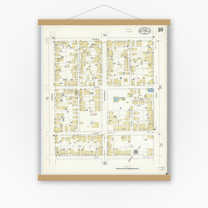 Old map wall art mockup — magnetic wood frame on white wall — Sanborn Fire Insurance Map from Key West, Monroe County, Florida (1912), Sheet #0018