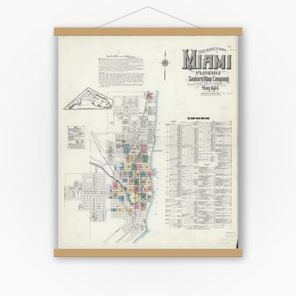 Old map wall art mockup — magnetic wood frame on white wall — Sanborn Fire Insurance Map from Miami, Dade County, Florida (1914) - Complete Map Set