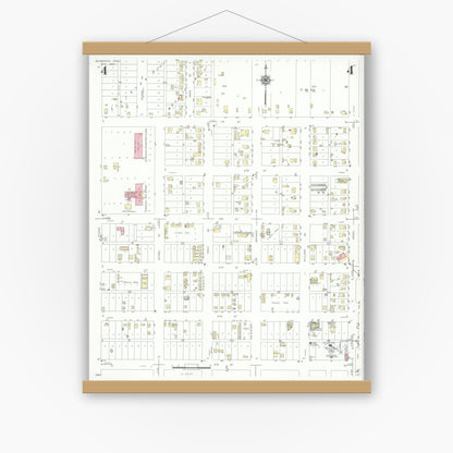 Old map wall art mockup — magnetic wood frame on white wall — Sanborn Fire Insurance Map from Seagraves, Gaines County, Texas (1940), Sheet #0004