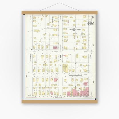 Old map wall art mockup — magnetic wood frame on white wall — Sanborn Fire Insurance Map from Bryan, Williams County, Ohio (1911), Sheet #0006
