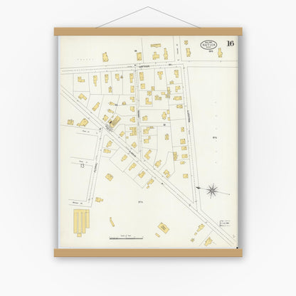 Old map wall art mockup — magnetic wood frame on white wall — Sanborn Fire Insurance Map from Natick, Middlesex County, Massachusetts (1904), Sheet #0016