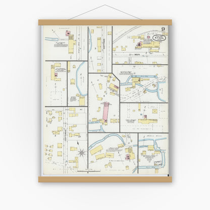 Old map wall art mockup — magnetic wood frame on white wall — Sanborn Fire Insurance Map from Athol, Worcester County, Massachusetts (1892), Sheet #0009