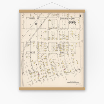 Old map wall art mockup — magnetic wood frame on white wall — Sanborn Fire Insurance Map from Sweetwater, Nolan County, Texas (1922), Sheet #0011
