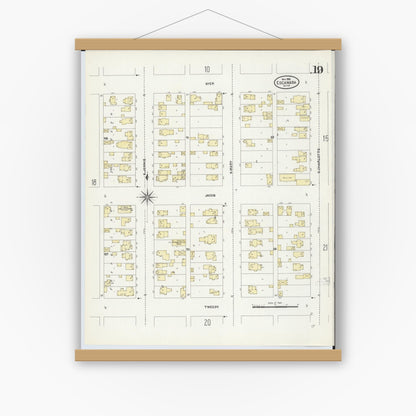 Old map wall art mockup — magnetic wood frame on white wall — Sanborn Fire Insurance Map from Escanaba, Delta County, Michigan (1906), Sheet #0019