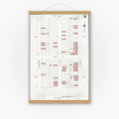 Old map wall art mockup — magnetic wood frame on white wall — Sanborn Fire Insurance Map from Chicago, Cook County, Illinois (1920), Sheet #0034