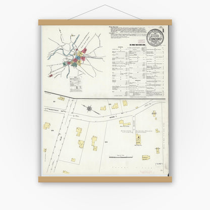 Old map wall art mockup — magnetic wood frame on white wall — Sanborn Fire Insurance Map from Concord, Middlesex County, Massachusetts (1909), Sheet #0001