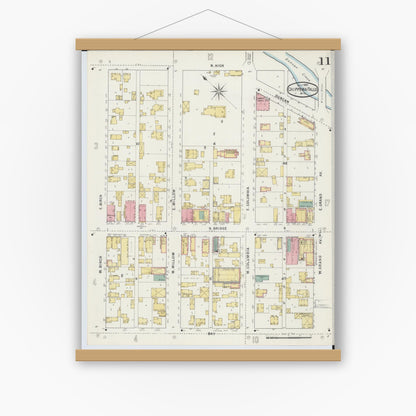 Old map wall art mockup — magnetic wood frame on white wall — Sanborn Fire Insurance Map from Chippewa Falls, Chippewa County, Wisconsin (1895), Sheet #0011