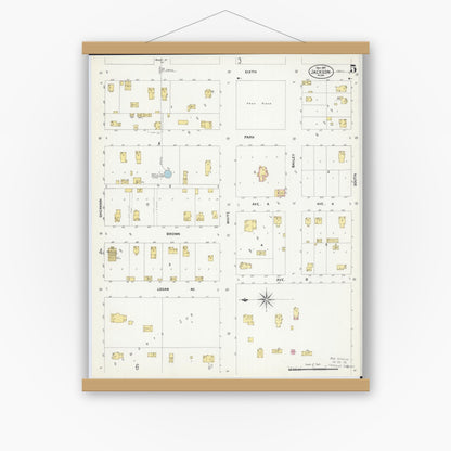 Old map wall art mockup — magnetic wood frame on white wall — Sanborn Fire Insurance Map from Jackson, Jackson County, Minnesota (1907), Sheet #0005