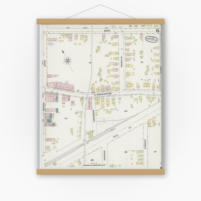 Old map wall art mockup — magnetic wood frame on white wall — Sanborn Fire Insurance Map from Suffolk, Independent Cities, Virginia (1889), Sheet #0006