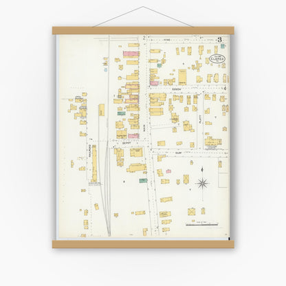 Old map wall art mockup — magnetic wood frame on white wall — Sanborn Fire Insurance Map from Eldred, McKean County, Pennsylvania (1904), Sheet #0003
