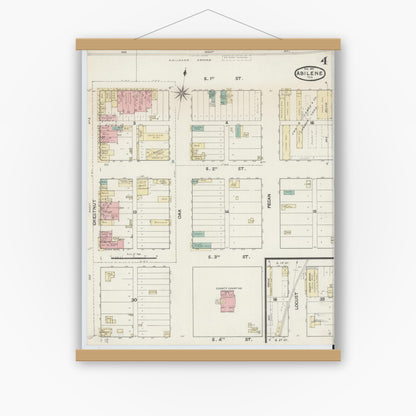 Old map wall art mockup — magnetic wood frame on white wall — Sanborn Fire Insurance Map from Abilene, Taylor County, Texas (1891), Sheet #0004
