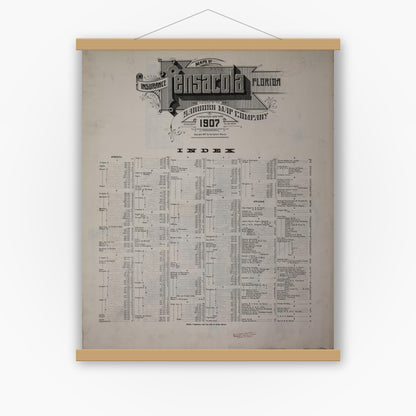 Old map wall art mockup — magnetic wood frame on white wall — Sanborn Fire Insurance Map from Pensacola, Escambia County, Florida (1907), Sheet #0001