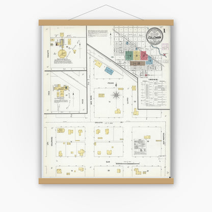 Old map wall art mockup — magnetic wood frame on white wall — Sanborn Fire Insurance Map from Coleman, Coleman County, Texas (1904) - Complete Map Set