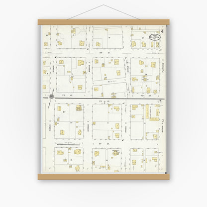 Old map wall art mockup — magnetic wood frame on white wall — Sanborn Fire Insurance Map from Clifton, Bosque County, Texas (1911), Sheet #0004