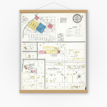 Old map wall art mockup — magnetic wood frame on white wall — Sanborn Fire Insurance Map from La Porte City, Black Hawk County, Iowa (1906), Sheet #0001