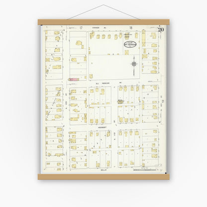 Old map wall art mockup — magnetic wood frame on white wall — Sanborn Fire Insurance Map from Mount Vernon, Jefferson County, Illinois (1913), Sheet #0020