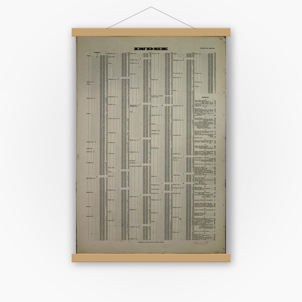 Old map wall art mockup — magnetic wood frame on white wall — Sanborn Fire Insurance Map from Chicago, Cook County, Illinois (1913), Sheet #0001