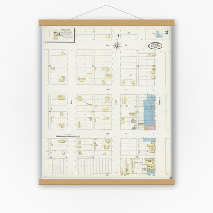 Old map wall art mockup — magnetic wood frame on white wall — Sanborn Fire Insurance Map from Baird, Callahan County, Texas (1896), Sheet #0002